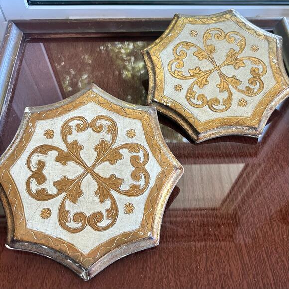 Vintage Italian Florentine Gold Octagon Wooden Wall Plaques – Set of 2 - Picture 3 of 13